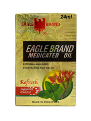 Eagle Brand Refresh bottle label close-up highlights peppermint and clove benefits.