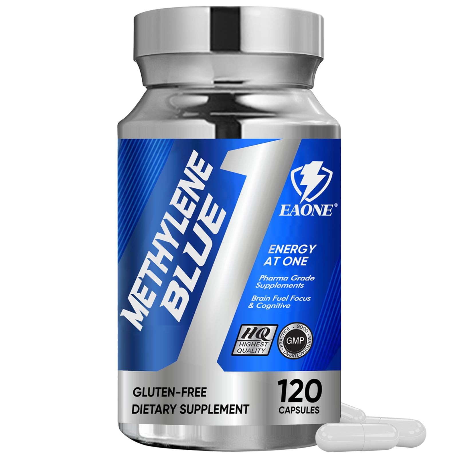 EAONE Methylene Blue bottle capsules for focused daily brain support.