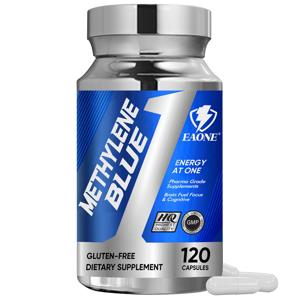 EAONE Methylene Blue bottle capsules for focused daily brain support.