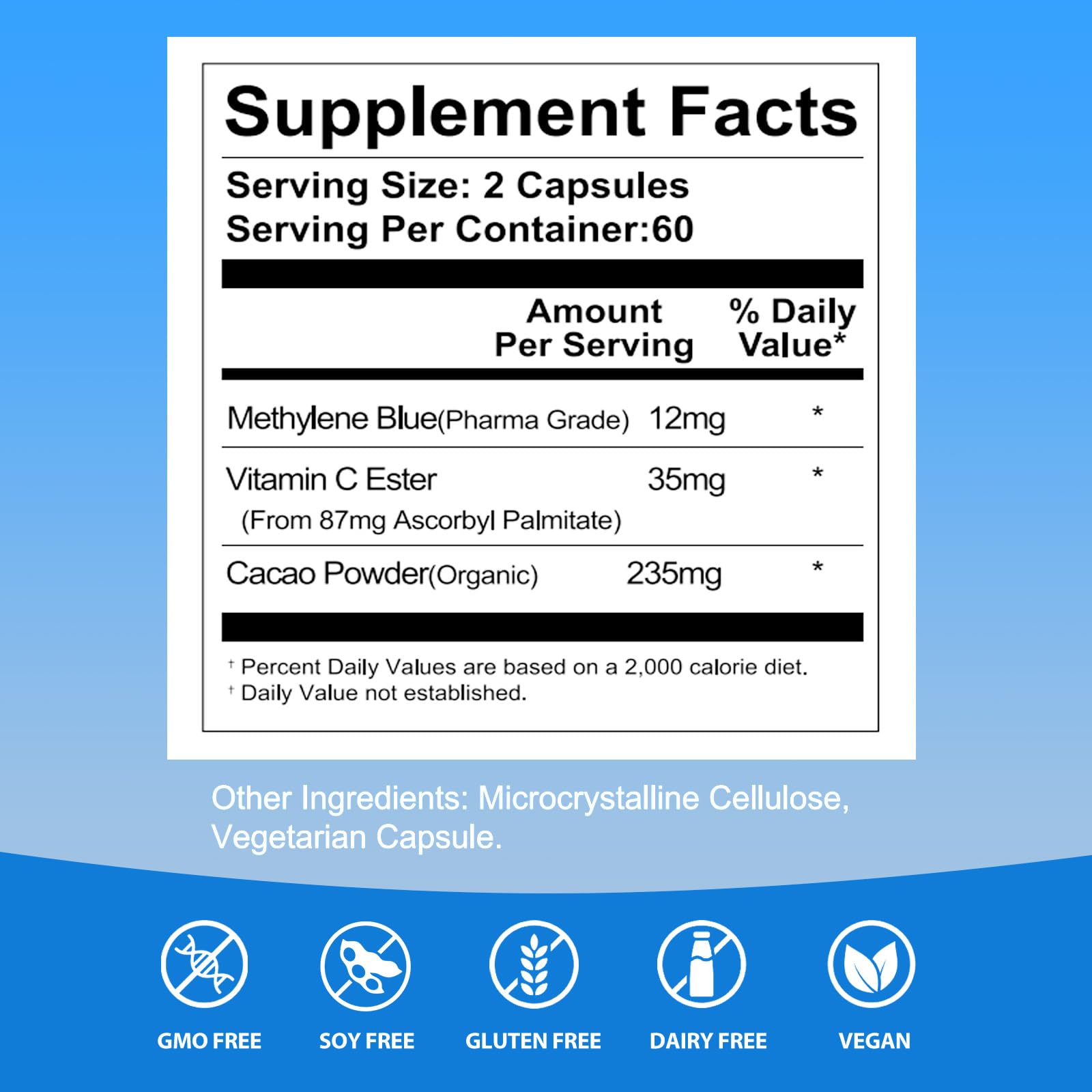 EAONE Methylene Blue capsules closeup highlighting compact, easy-to-swallow form.