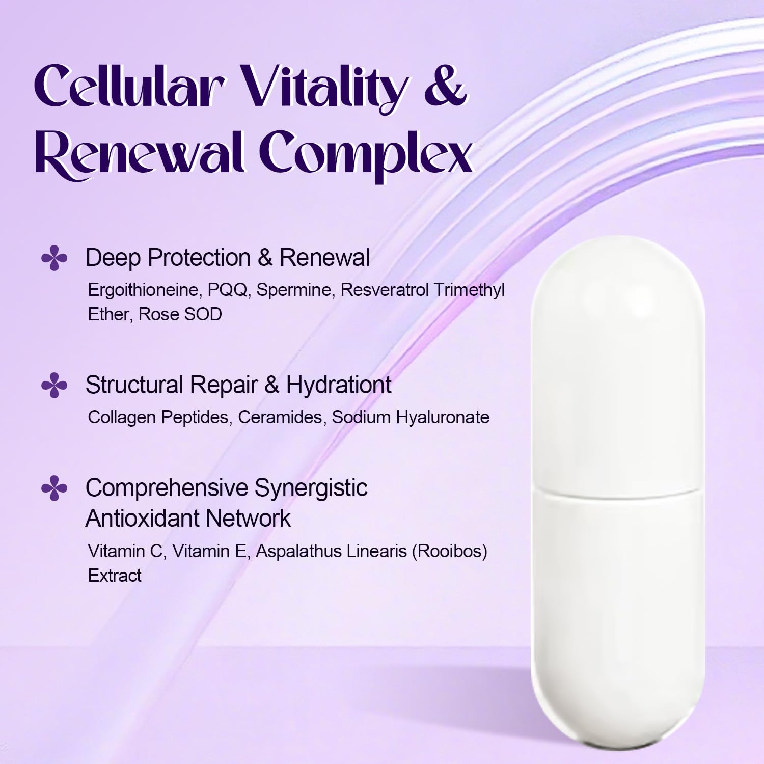 Eaqiwo Ergothioneine hyaluronic acid and ceramides for moisture barrier support.
