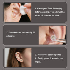 Close-up of ear seeds patch application showing simple 3-step use for beginners.