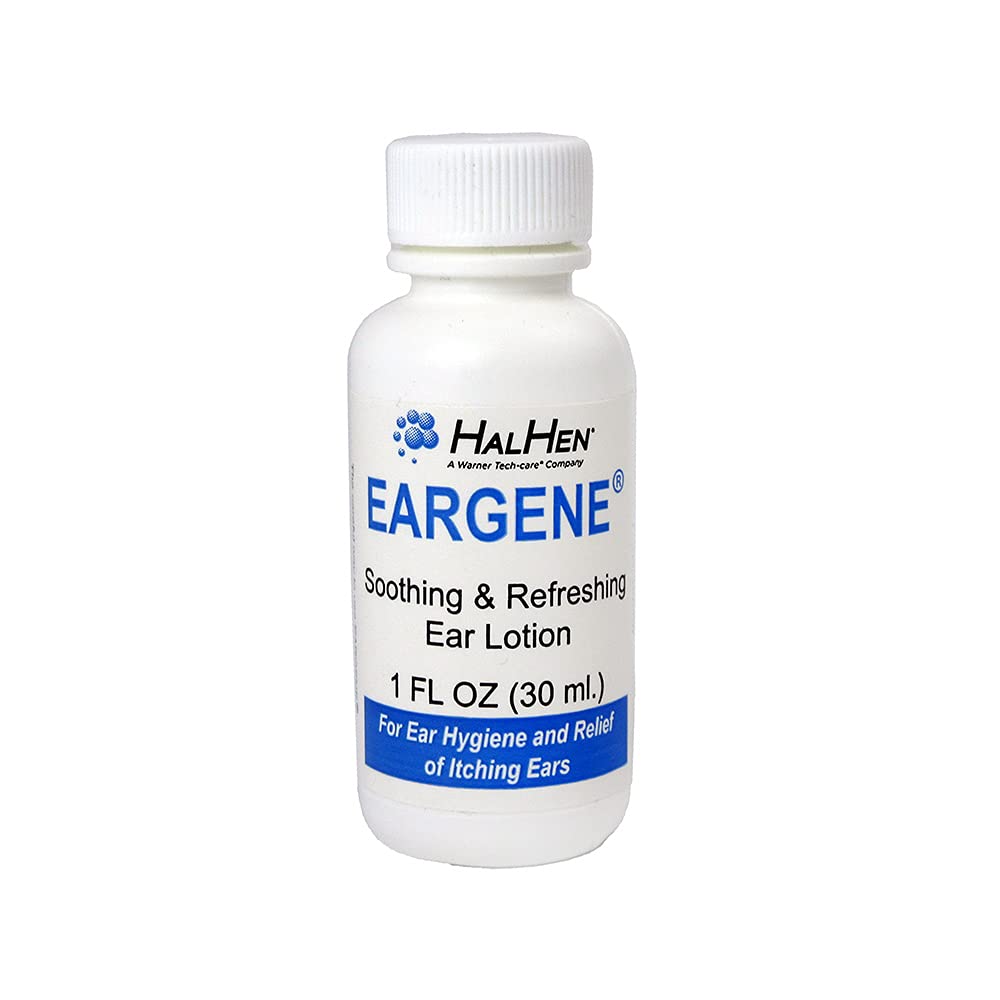 EARGENE label close-up showing steroid-free, trusted ear care formula.