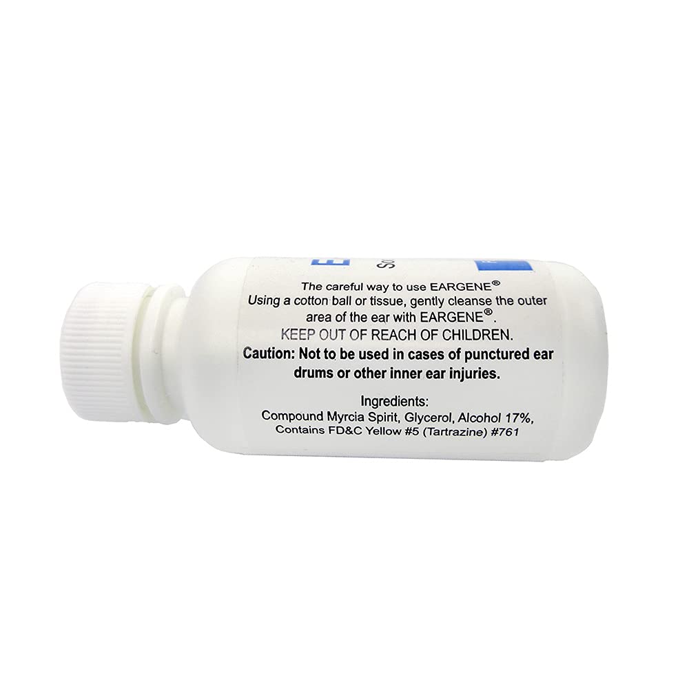 Side view of EARGENE bottle for daily ear hygiene routine.