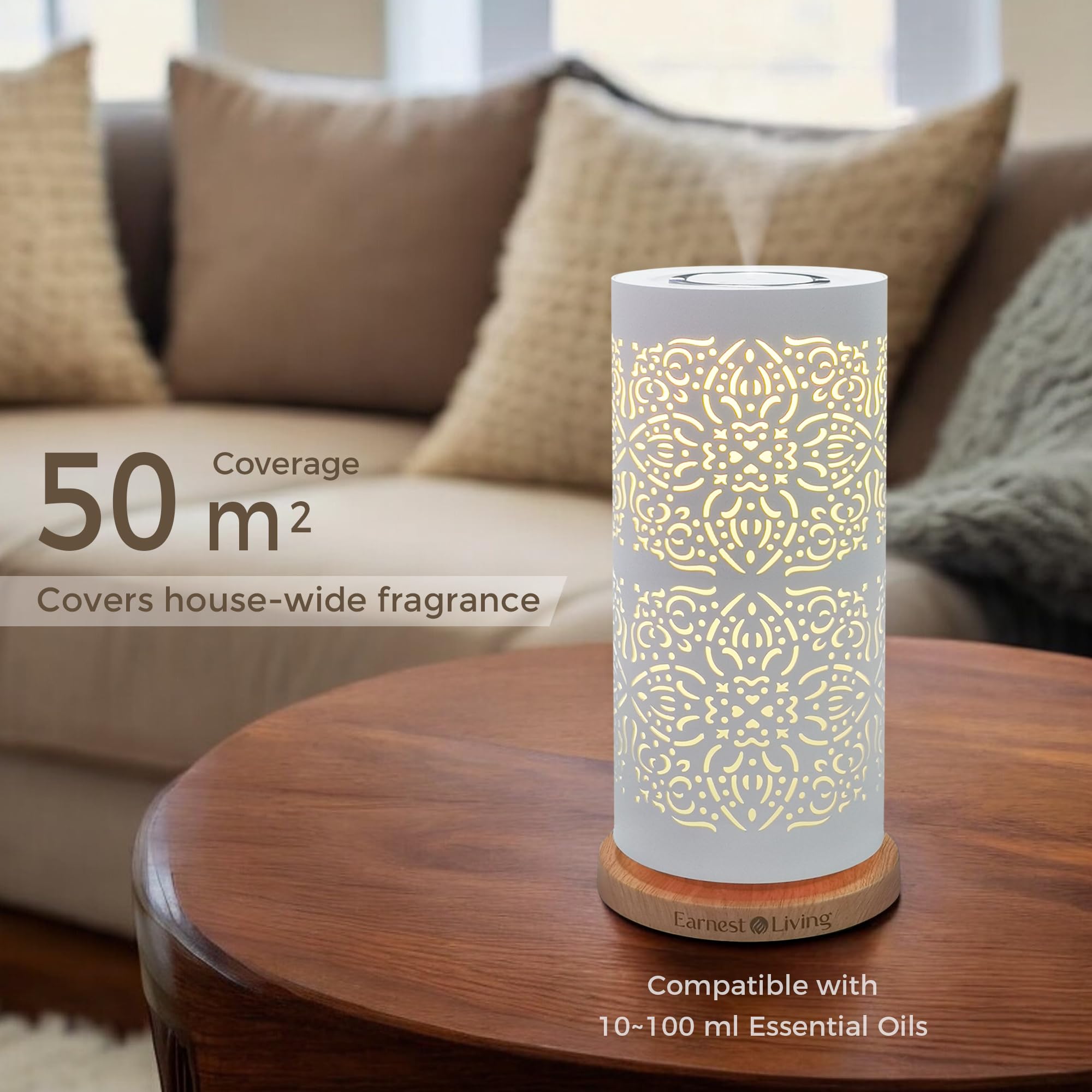 Earnest Living diffuser with built-in handle for easy relocation between spaces.