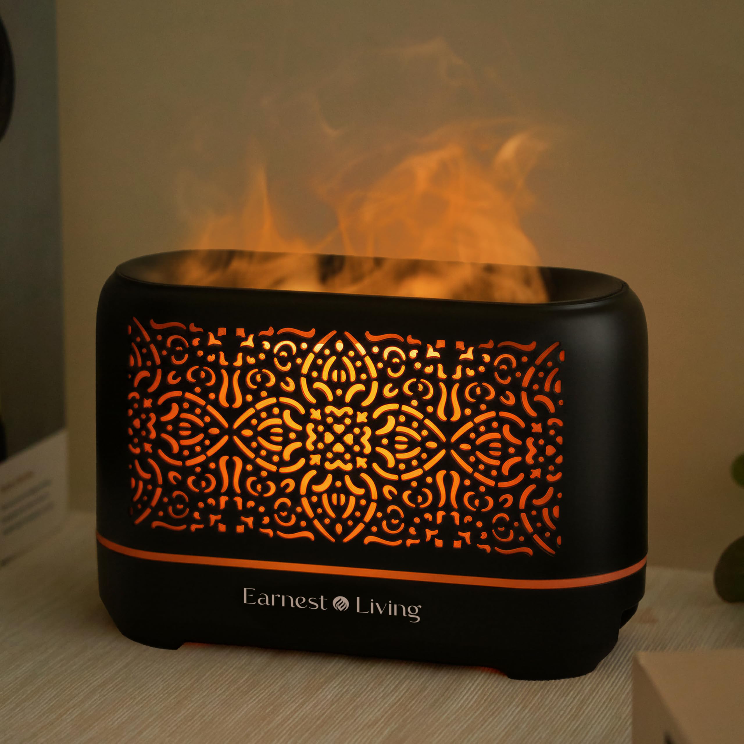 Earnest Living Diffuser Night Light Flame provides focused study ambiance and soft illumination.