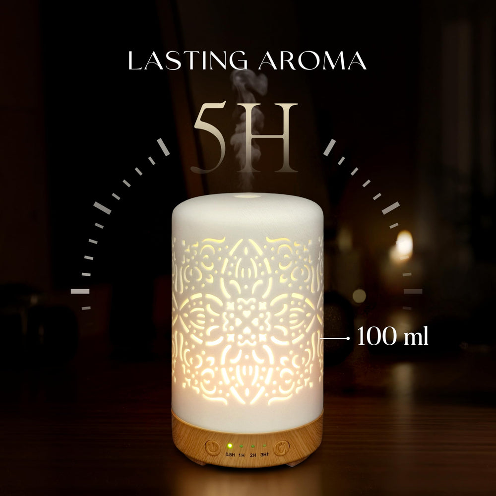 Earnest Living diffuser with white ceramic night light adds ambient glow