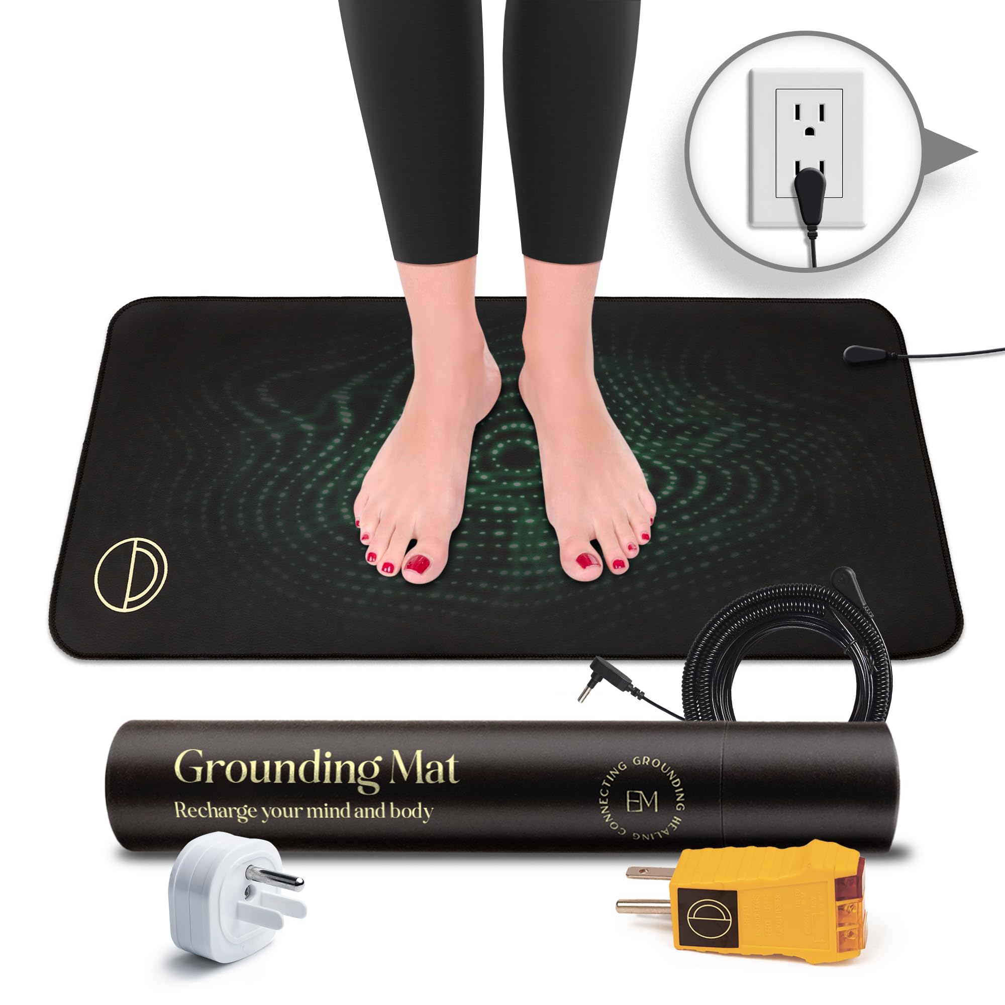 Earth and Moon grounding mat in use under feet for comfortable grounding