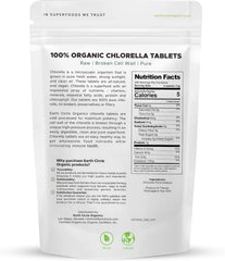 Earth Circle Organics chlorella tablets 250 mg dose close-up.