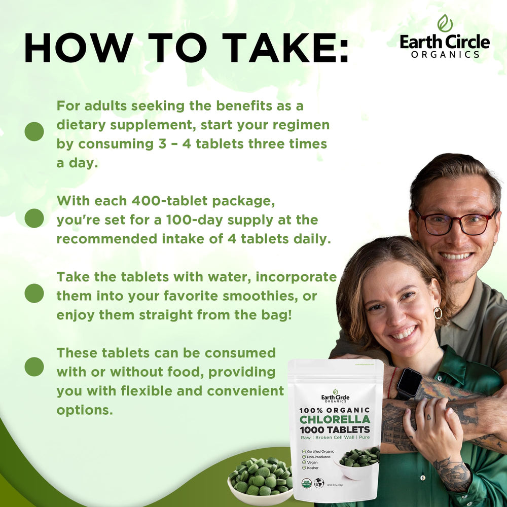 Earth Circle Organics chlorella tablets broken cell wall visual signals enhanced absorption.