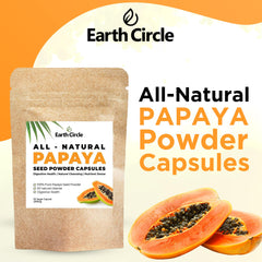 Earth Circle Organics papaya seed capsules front view with clear 360mg serving for digestion support.
