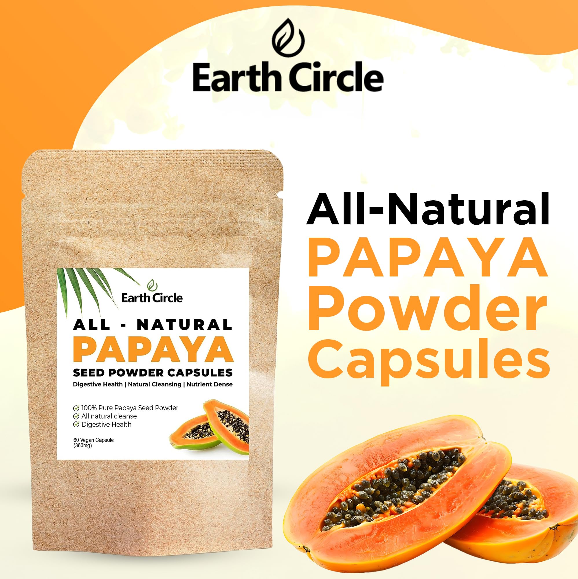 Earth Circle Organics Papaya Seed Powder closeup highlights natural seeds and powder texture.