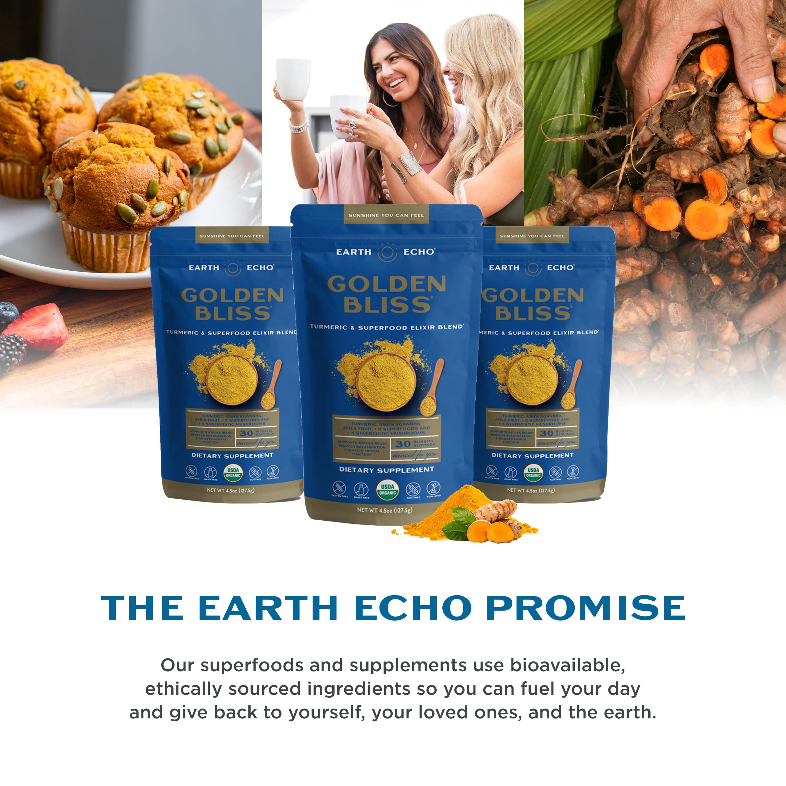 Earth Echo Golden Bliss baking-mix idea suggesting versatile use in desserts.