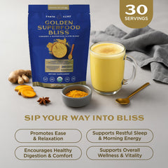 Earth Echo Golden Bliss powder dispense ready to blend into drinks.