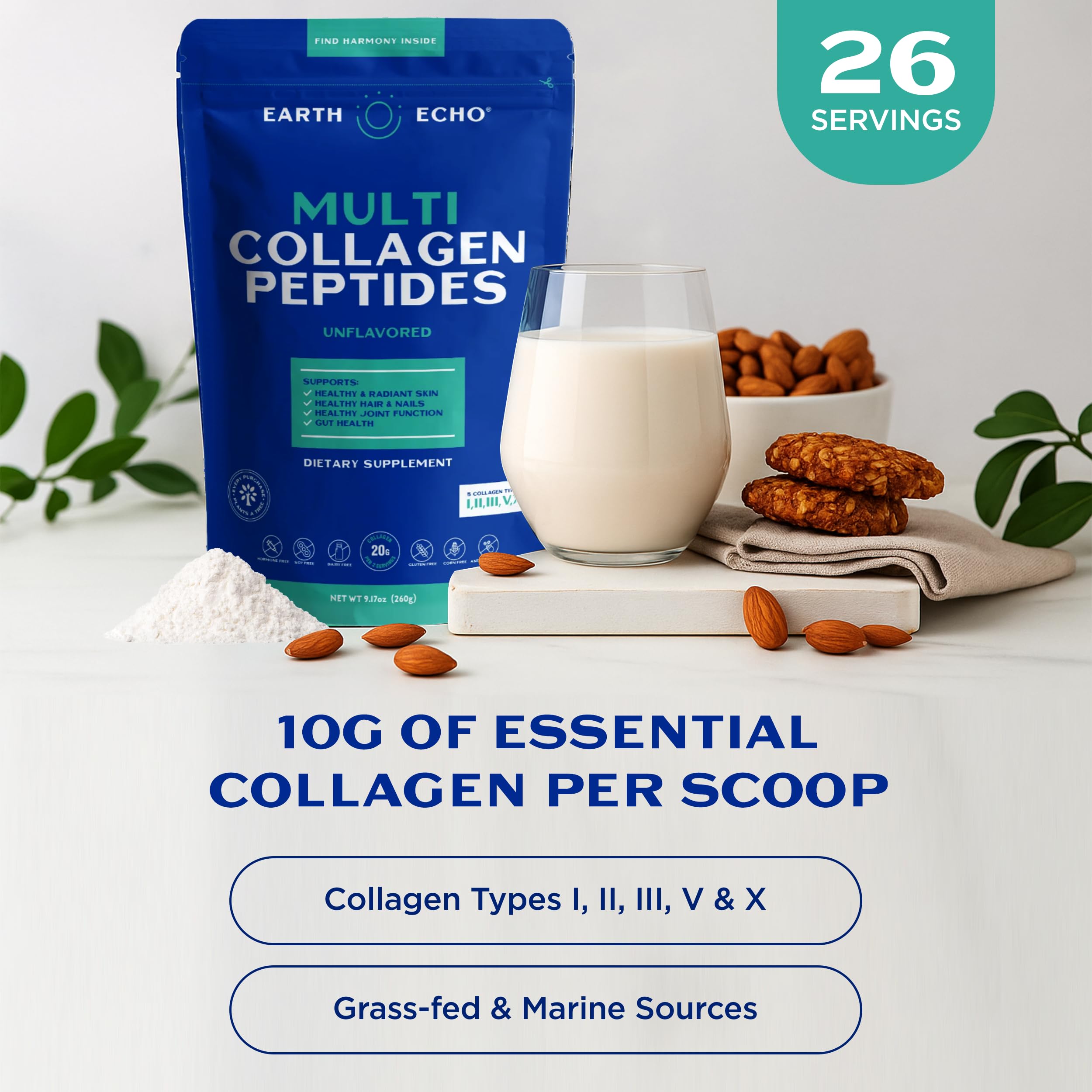 Earth Echo Multi Collagen Powder dissolves easily in hot or cold drinks.