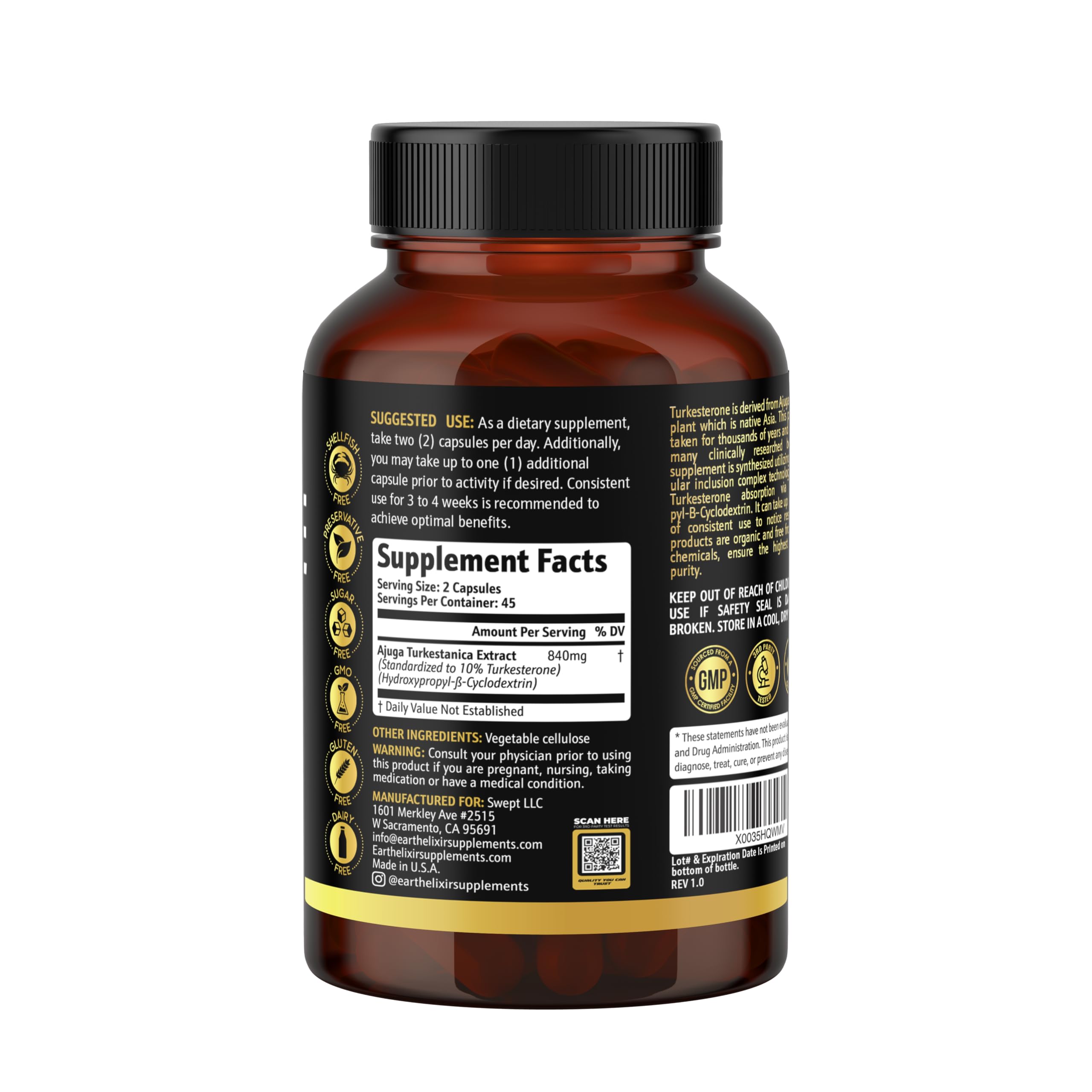 Earth Elixir 3rd-party tested seal on packaging.