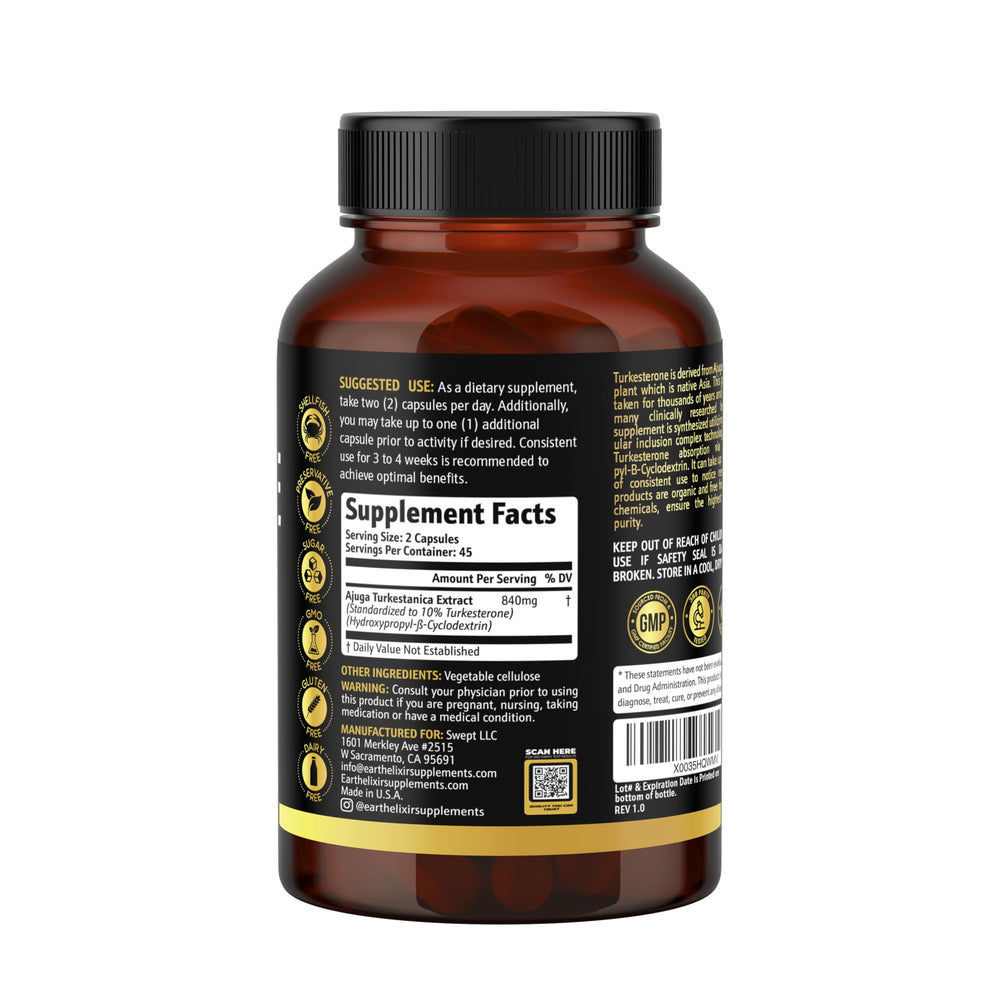 Earth Elixir 3rd-party tested seal on packaging.