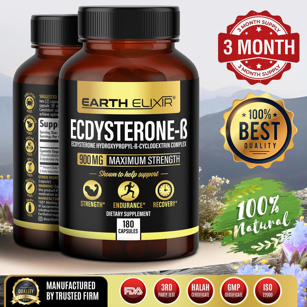 Earth Elixir Ecdysterone bottle pour demonstrates convenient workout-day dosing