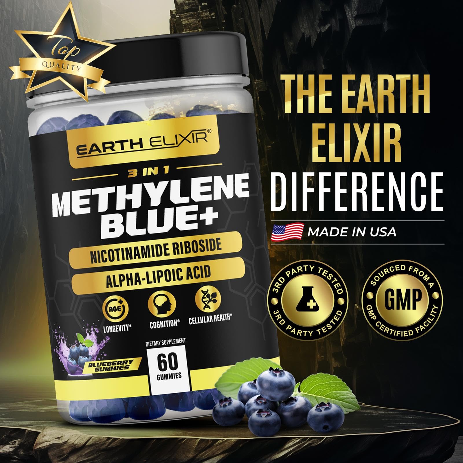 Earth Elixir GMP facility production signals quality and purity standards.