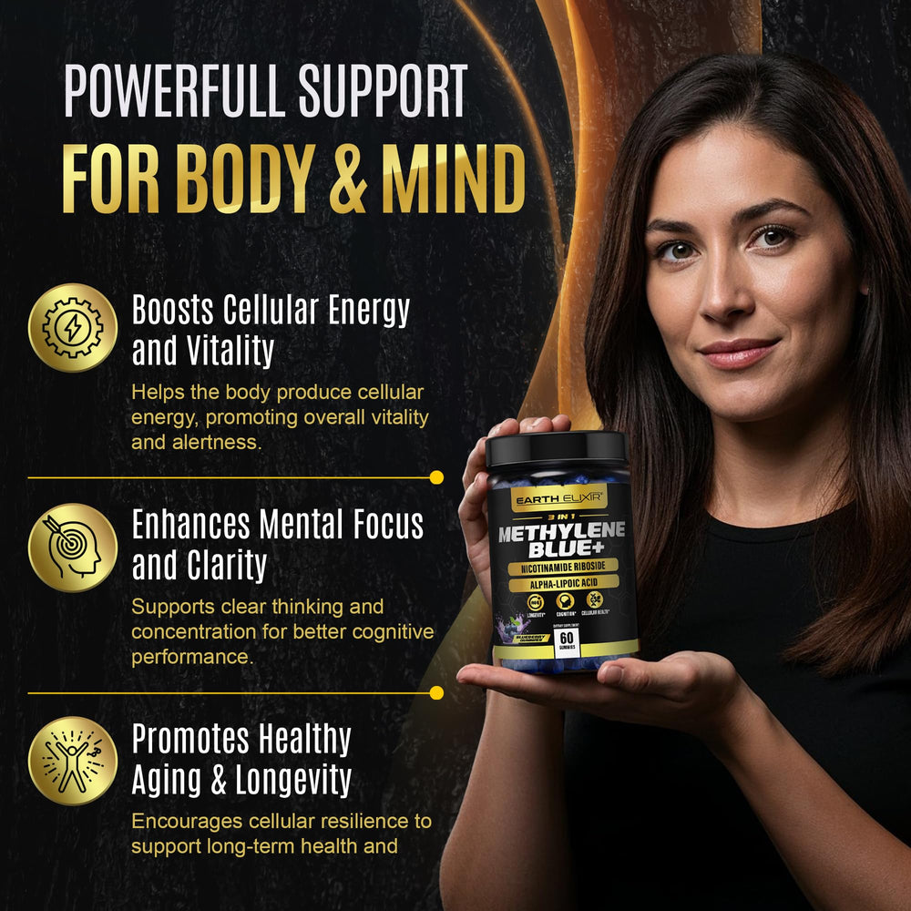 Earth Elixir NAD-support gummy emphasizes energy pathways and cellular resilience.