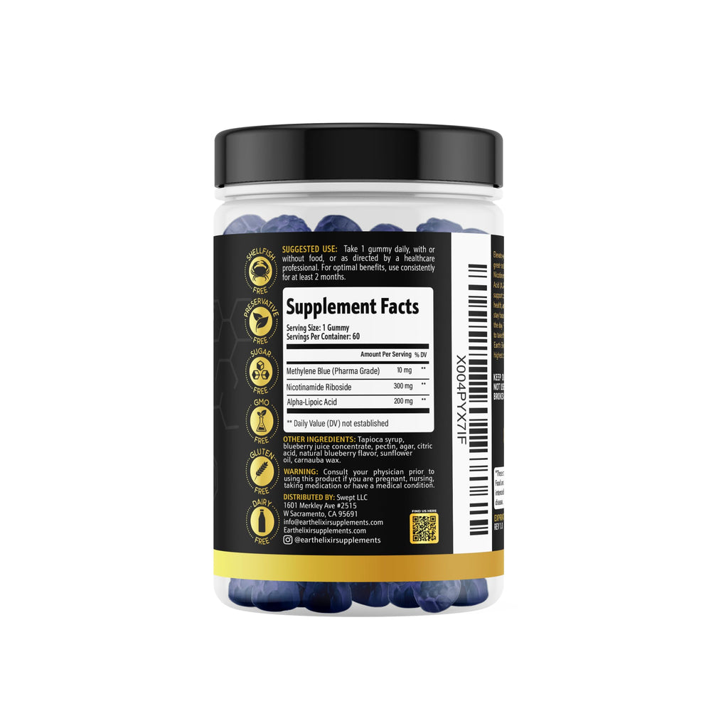 Earth Elixir safe dosing image shows precise gummy measurement.