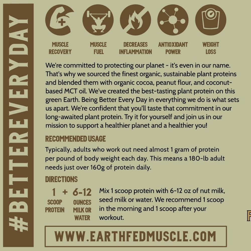 Earth Fed Muscle Common Ground label shows gluten-free and vegan attributes
