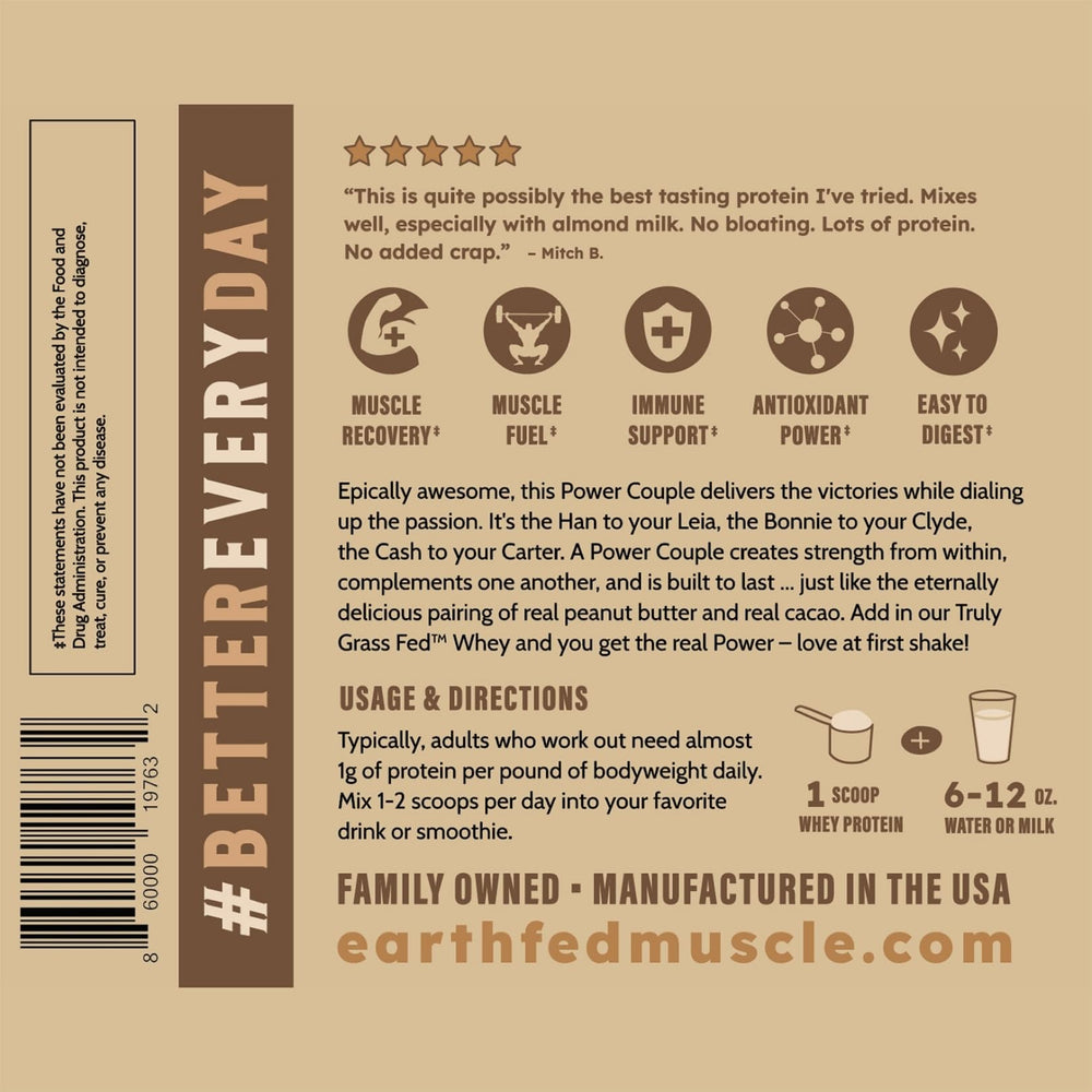Earth Fed Muscle ingredient list close shot highlights four simple ingredients