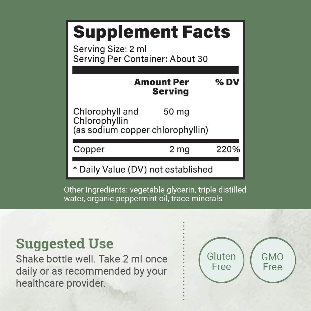 Earth Harmony Naturals Liquid Chlorophyll drops close-up with dropper ready for use