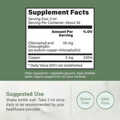 Earth Harmony Naturals Liquid Chlorophyll drops close-up with dropper ready for use