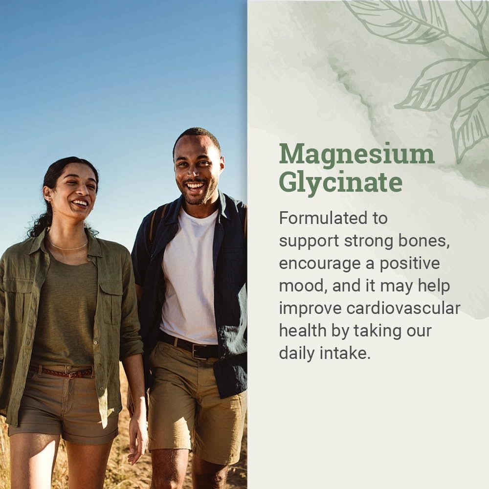 Earth Harmony Naturals magnesium glycinate capsules close-up showing size and texture