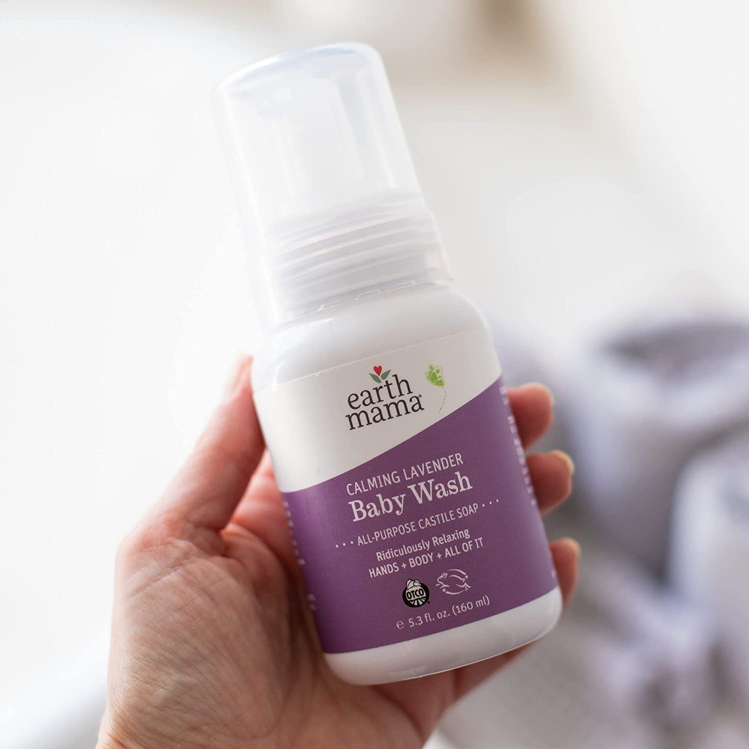 Earth Mama Calming Lavender Baby Wash infused with calendula and aloe
