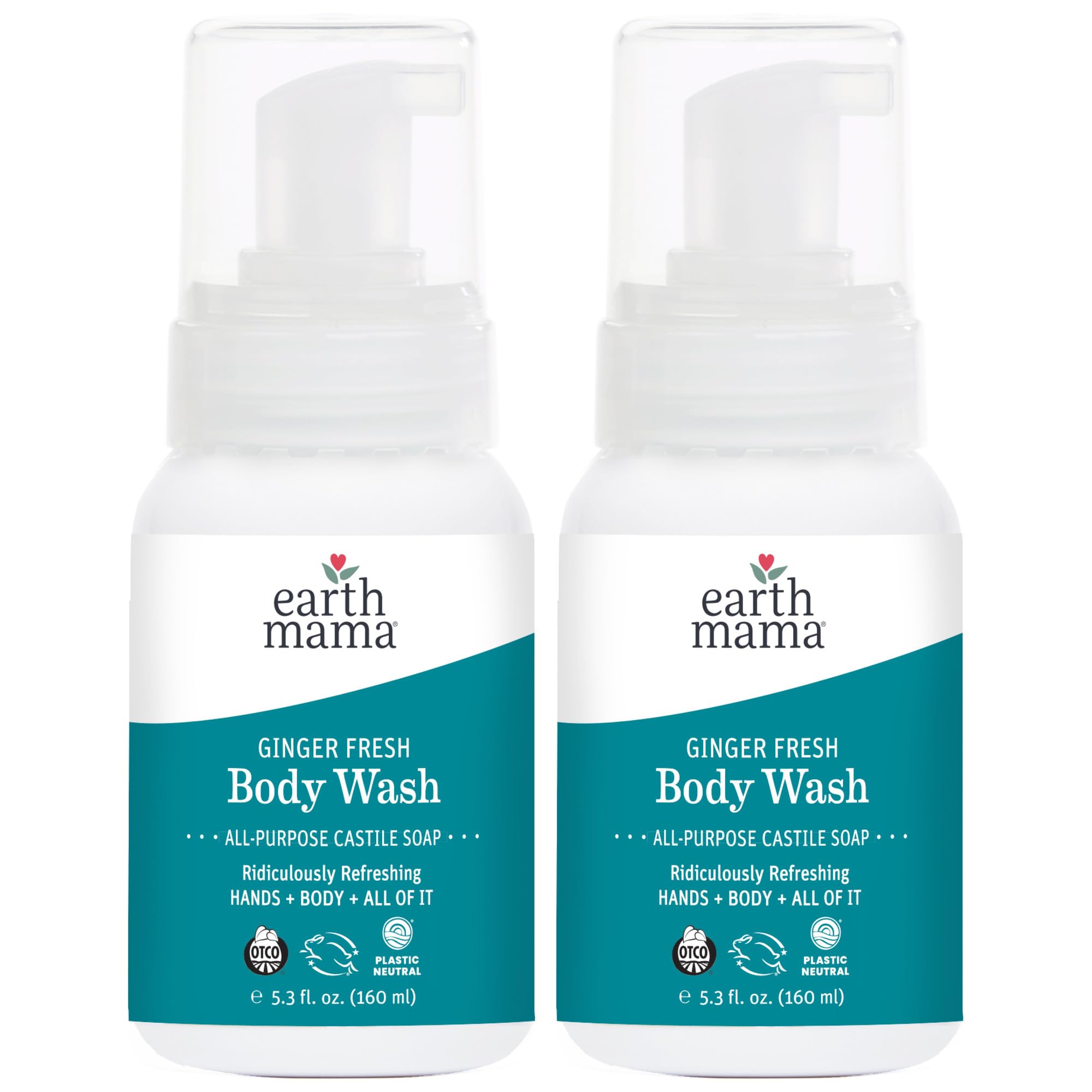 Earth Mama Ginger Fresh bottle front, showing gentle castile soap for sensitive skin.