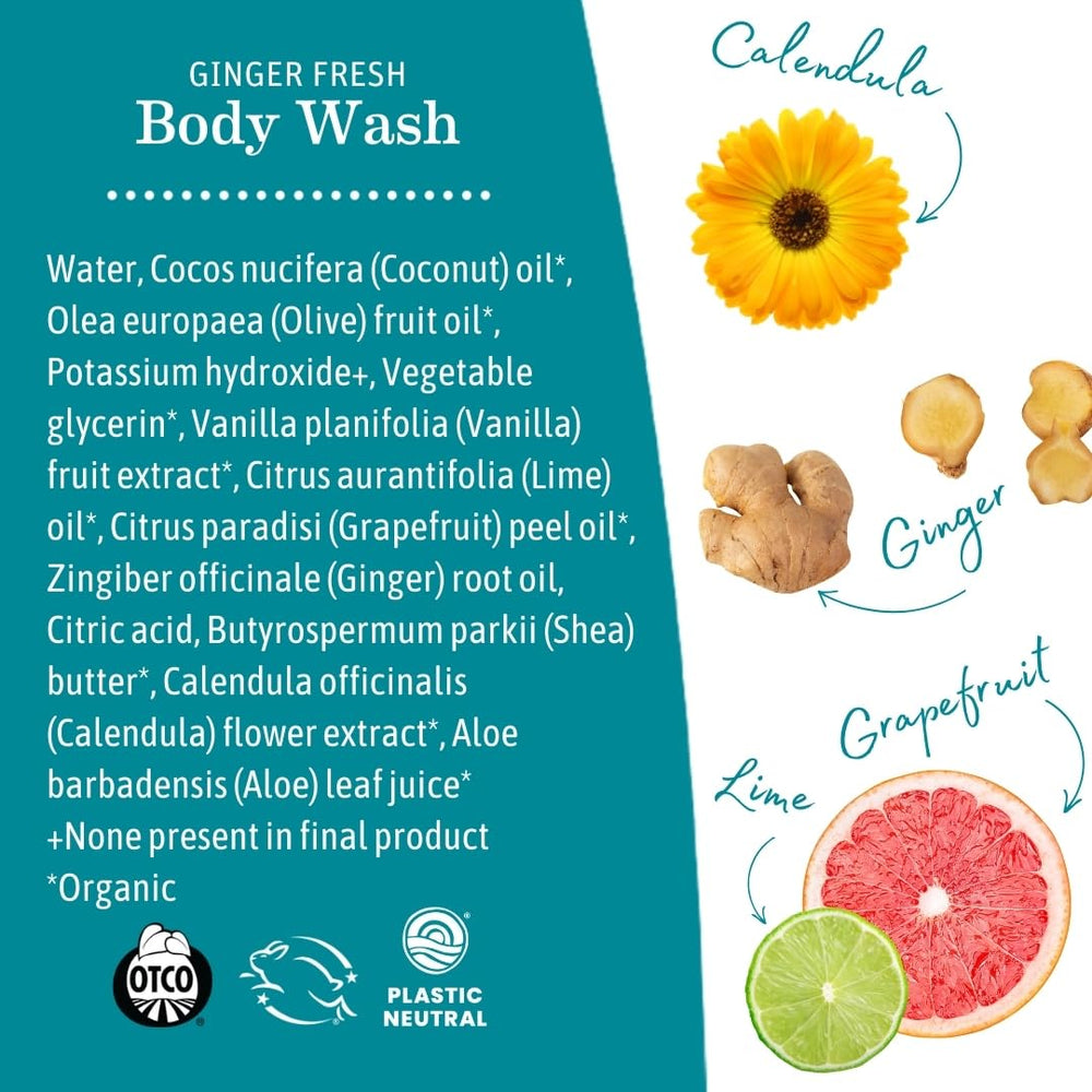 Earth Mama Ginger Fresh label showcases natural ingredients for sensitive skin.