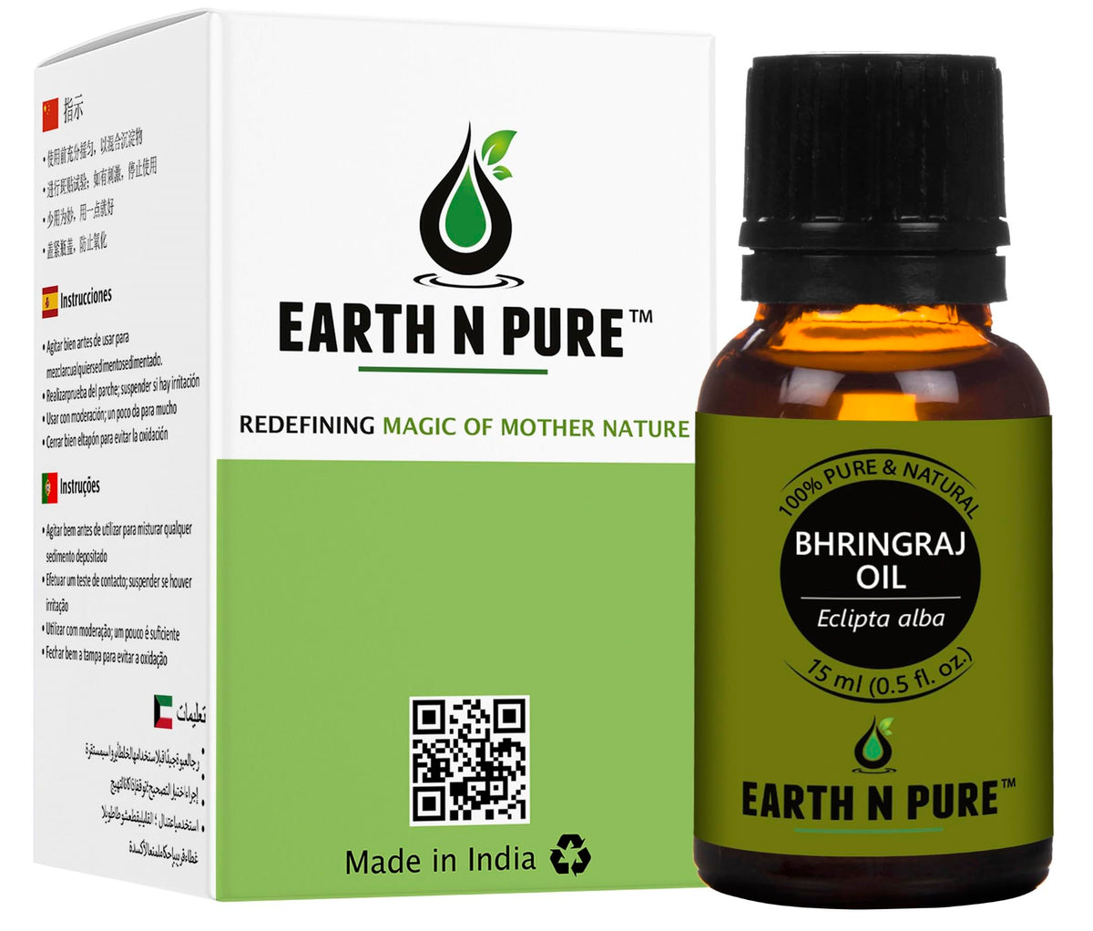 EARTH N PURE Bhringraj oil bottle for easy application and scalp nourishment.