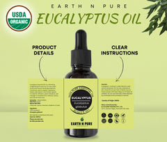 Earth N Pure eucalyptus oil dropper emphasizing purity and convenience for inhalation.