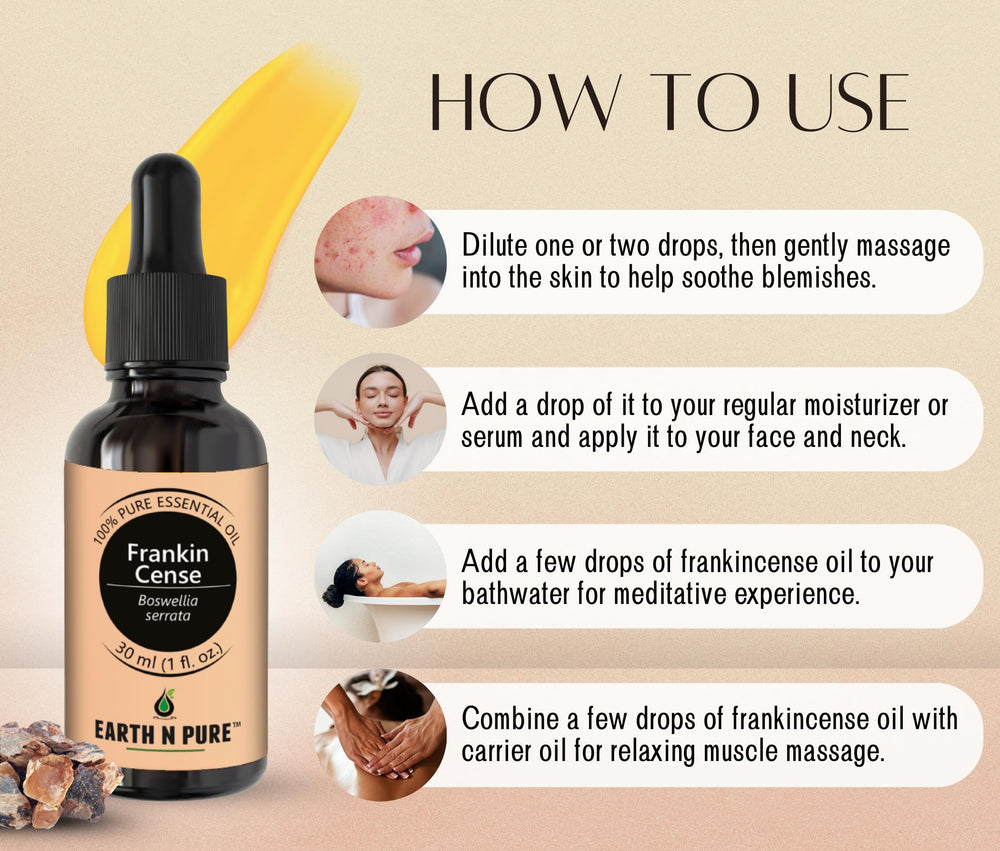 Earth N Pure Frankincense Oil blended with carrier oils for gentle cosmetic use.