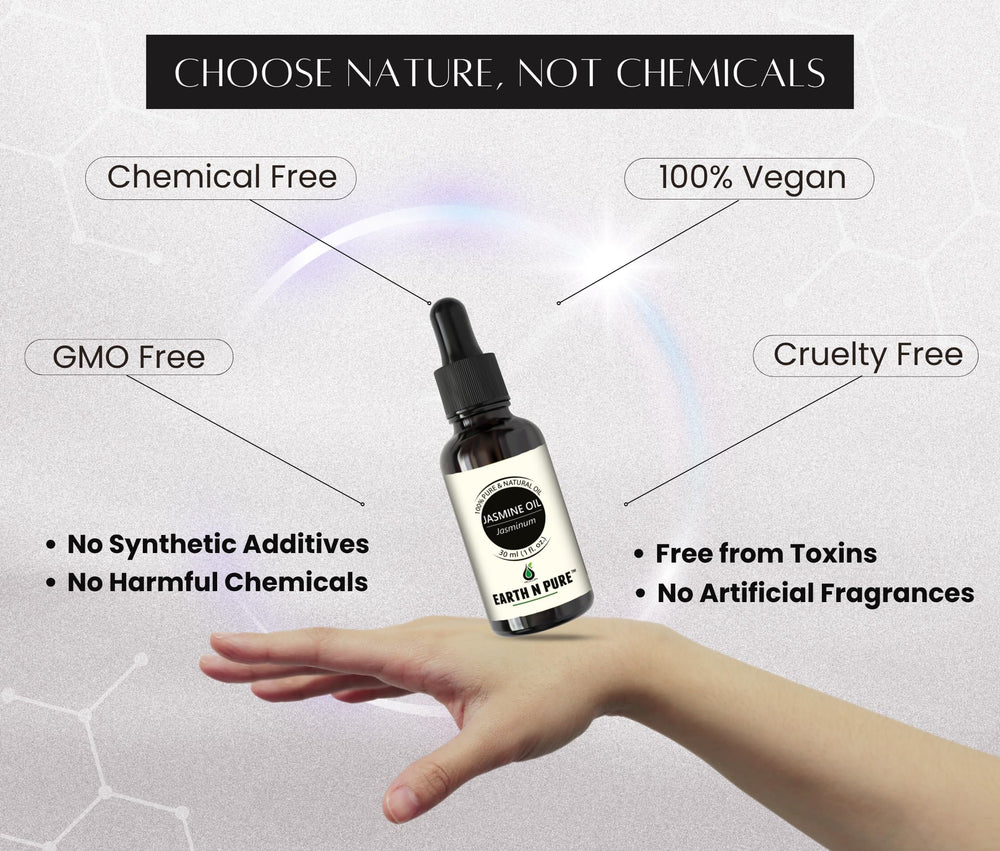 Earth N Pure Jasmine Oil bottle on a setup for soap making or cosmetic blends