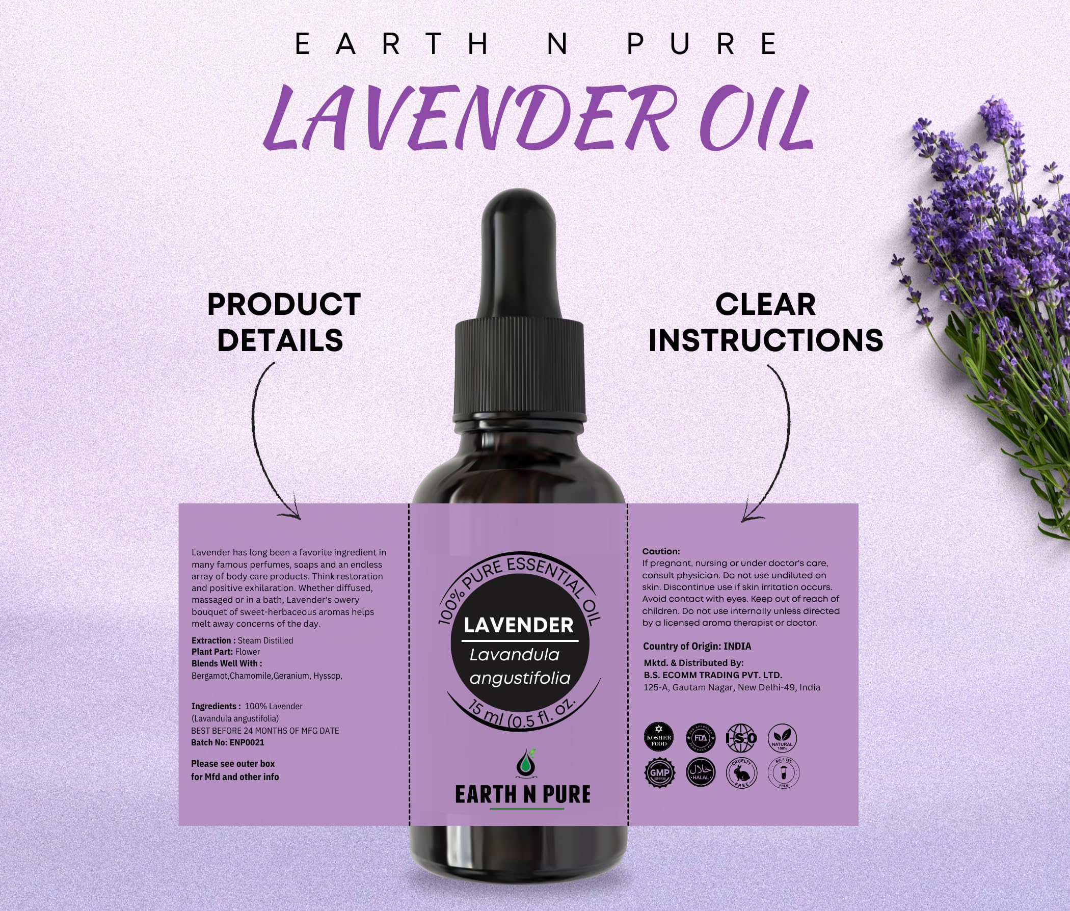Earth N Pure Lavender Oil bottle cap, travel-friendly packaging for on-the-go use.