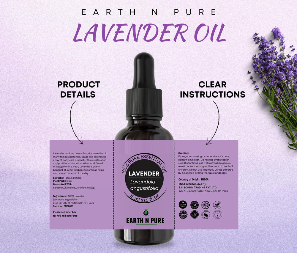 Earth N Pure Lavender Oil bottle cap, travel-friendly packaging for on-the-go use.