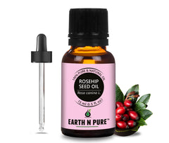 Earth N Pure Rosehip Oil bottle with glass dropper for nourishing nightly skincare.