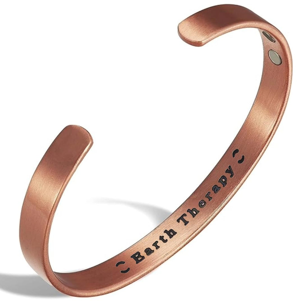 Earth Therapy copper magnetic cuff side view showing a slim profile.
