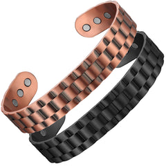 Earth Therapy cuff front view shows an unisex copper design for daily wear