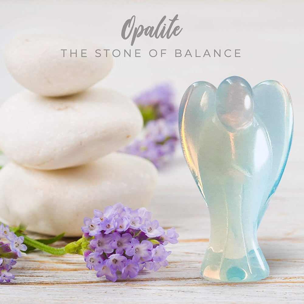 Earth Therapy opal healing stone figurine closeup; soothing visual for mindfulness.