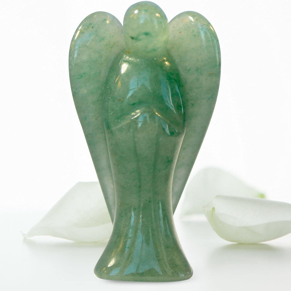 Earth Therapy pocket guardian angel in green aventurine showing a calm presence and glow