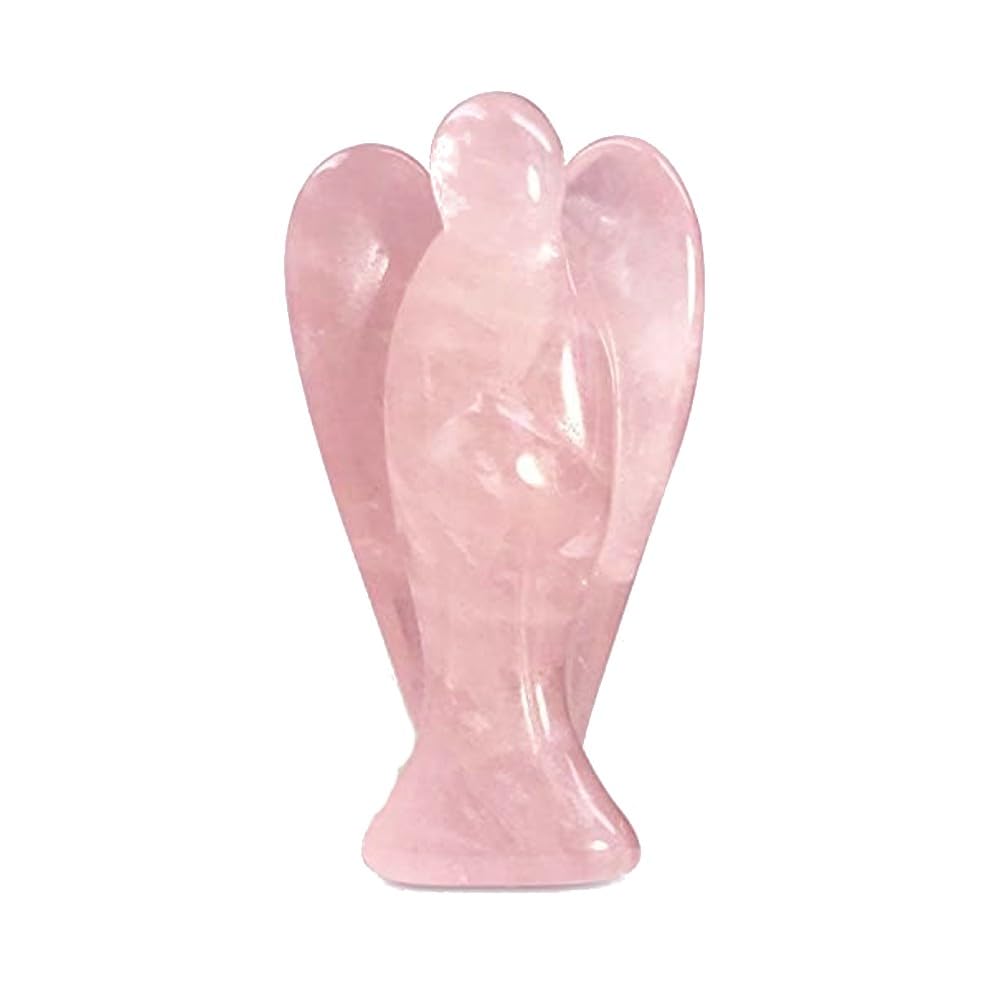 Earth Therapy pocket guardian angel rose quartz figurine, hand-carved details and soft pink glow.
