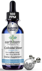 Earthborn Colloidal Silver Liquid 2oz bottle close-up for pure, chemical-free wellness.