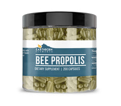 Earthborn Elements Bee Propolis bottle showing pure capsules for daily use