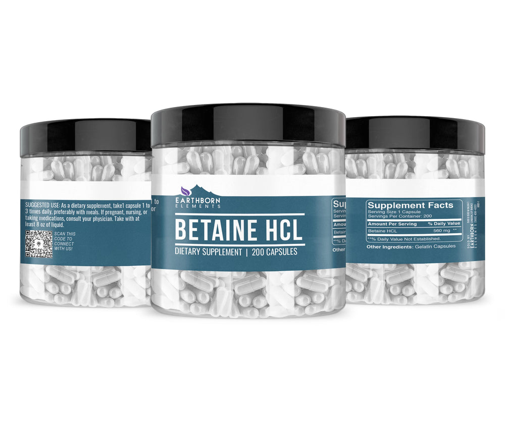 Earthborn Elements Betaine HCl lab-tested label emphasizes quality and transparency