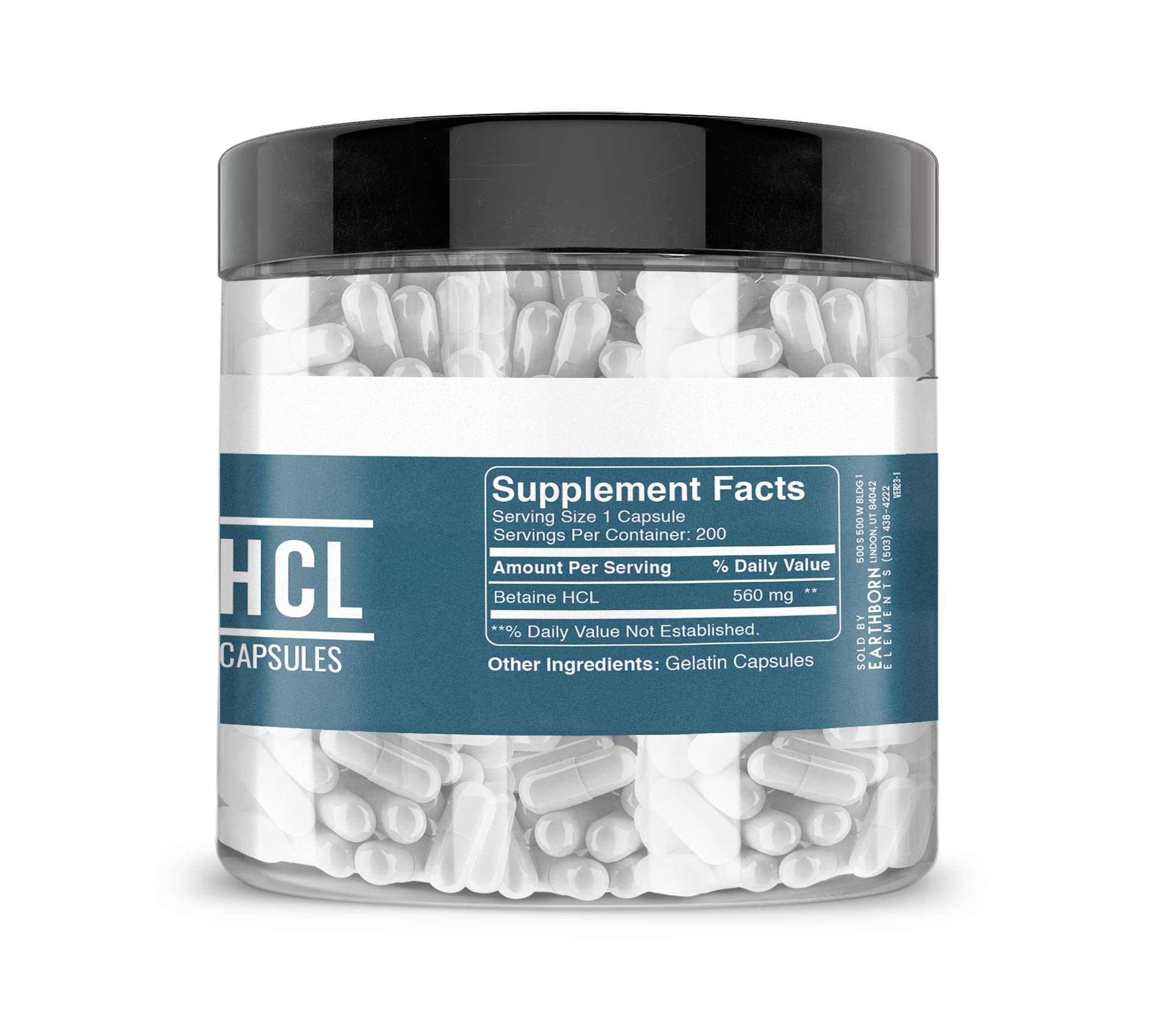 Earthborn Elements Betaine HCl resealable jar for long-lasting freshness and convenience