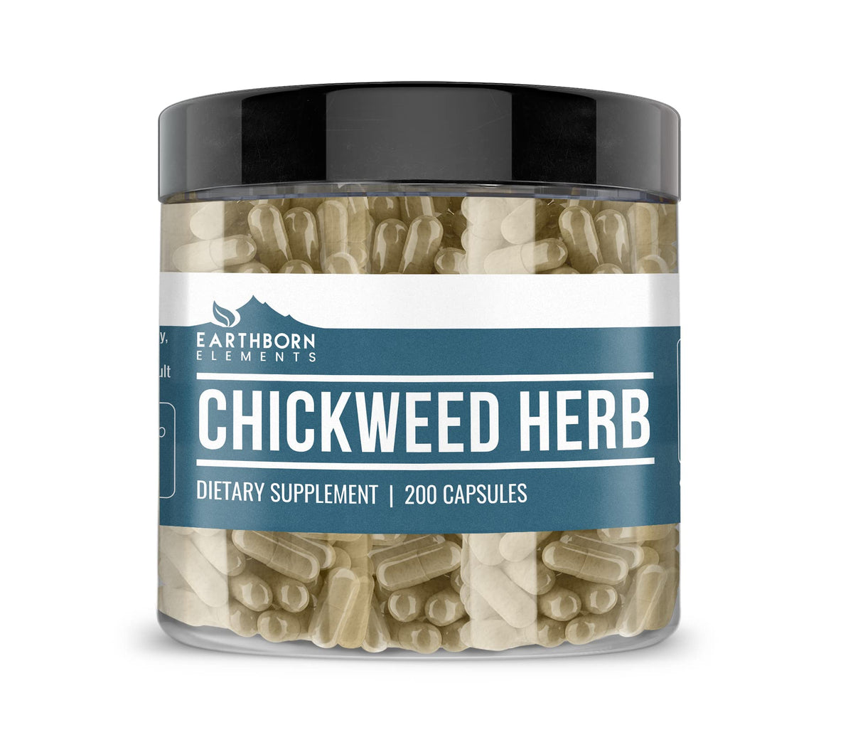 Earthborn Elements Chickweed Herb Capsules bottle promotes daily wellness with pure ingredients.